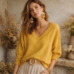 Snowforte Cashmere Yellow Sweater Small Spring Pastel Cottage Cozy Soft‎ Fairy